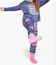 NWT Justice Girls Logo Tie Dye Winter Pajamas PJs 2PC Set Holiday Brand New