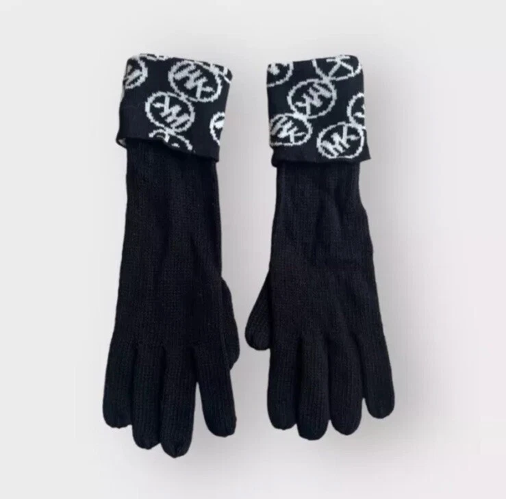 Michael Kors Black Circle Monogram Fold Down Knit Gloves
