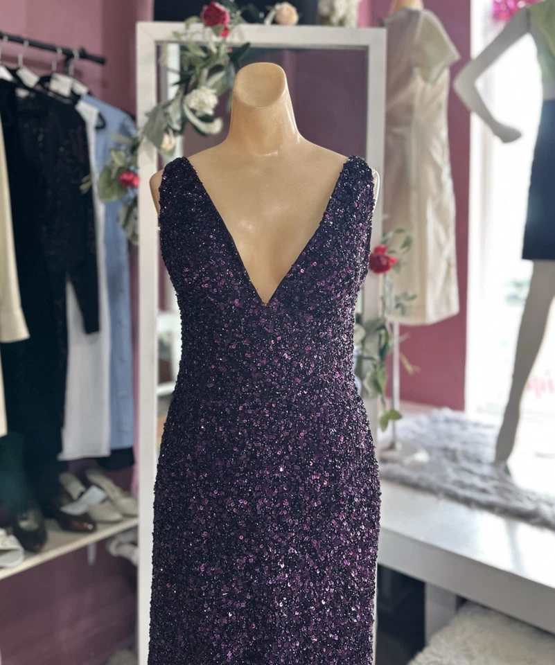 Mini Vestido Vintage Años 90 Con Cuentas Púrpura Cóctel Fiesta Espalda Abierta Baile de graduación Escala S Foto 3 de 4