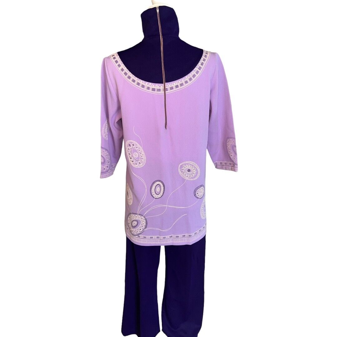 Vintage 60s/70s Purple Embroidered Dandelion Tuni… - image 6