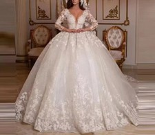 Vintage Lace Wedding Dresses Beading Shinny Tulle Long Sleeves Bridal Gowns