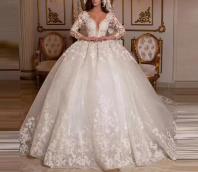 Vintage Lace Wedding Dresses Beading Shinny Tulle Long Sleeves Bridal Gowns  | eBay
