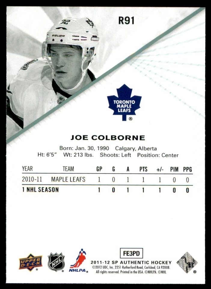 2011-12 SP Authentic Rookie Extended Joe Colborne #R91 - Image 2 of 2