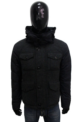 Moncler Herren Daunenjacke Honorat Schwarz Wolle Kapuze Winterjacke Größe M/2