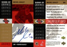 2000-01 UD Heroes Signs of Greatness #MG Michel Goulet Auto - NM-MT