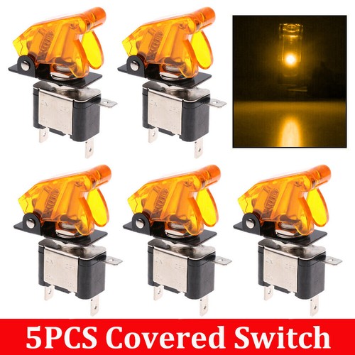 5x On/Off Toggle Switch Orange LED Light w/Missile Cover Heavy Duty ...