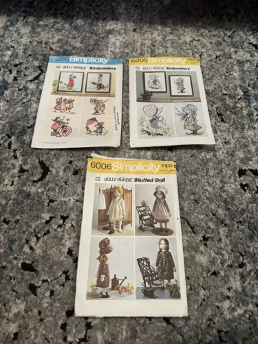 Lot of 3 Vintage Simplicity 6005 6006 & 7286 Holly Hobbie Embroidery Patterns