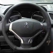 For Peugeot 3008 G1 Hand Stitched Black Leather Nonslip Car Steering Wheel Cover