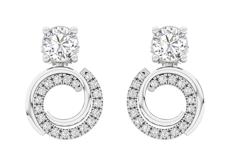 Pendientes araña colgantes círculo diamante natural I1 G 0,70 quilates oro macizo 14K Foto 4 de 4