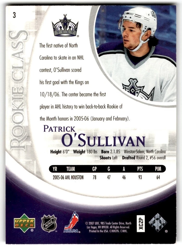 Patrick O'Sullivan 2006-07 Upper Deck Class Box Set Rookie #3 Los Angeles Kings - Image 2 of 2