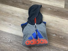 ADIDAS Full Zip Up Graphic Gray Hooded Sweatshirt Hoodie Boy's Size 5