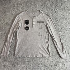 Express Shirt Mens Medium Gray Henley Long Sleeve Graphic Tee Casual Patches