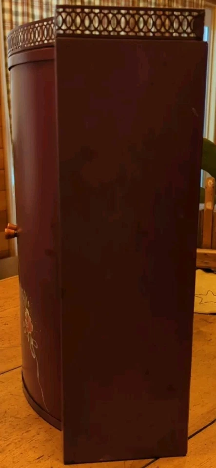 Винтажная красная бордовая металлическая посуда для хранения туалетного столика цветочная краска 3 полки двери DBL - Изображение 4 из 4