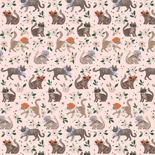 Feline Drive Fabric MA BELLE French Cats Blush Pink Sold by the Yard