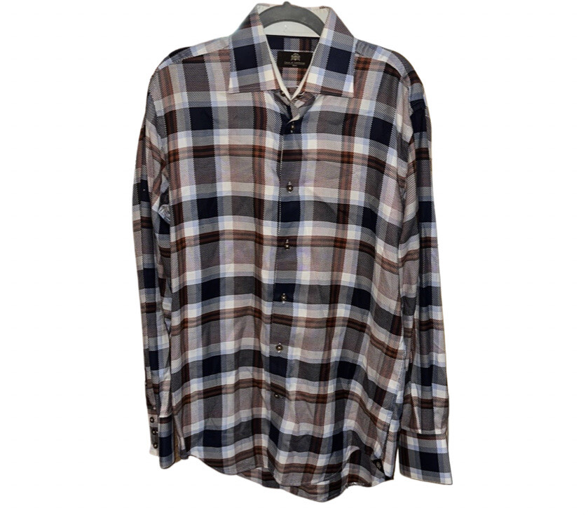 Circle of Gentleman Alford Navy Blue Plaid Button Down Shirt Size