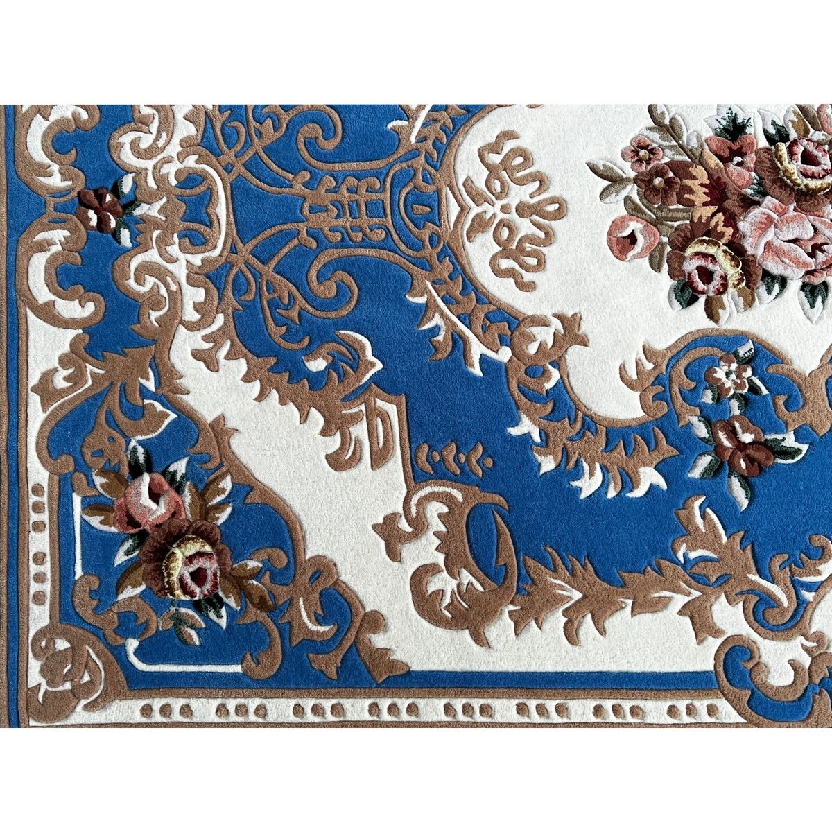 Rectangular Royal Blue Rose Floral Motif Graphic Wool Rug Carpet cs7547S Rectangular Royal Blue Rose Floral Motif Graphic Wool Rug Carpet cs7547S