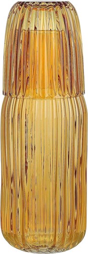 elle decor Ribbed Bedside Water Carafe with Tumbler Set | 39 Oz 4” x 9.5” - Picture 8 of 9