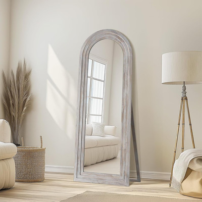 Arched Full Length Mirror with Solid Wood Frame, 56''X21'' Rustic Farmhouse Floor
