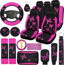 BBTO 43 Pcs Butterfly Car Seat Full Set Accessories Rose, Black 