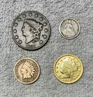 Old U.S. coins lot of 4 from 1800'S, 1831 Large cent- Seated liberty 90% Silver+