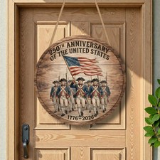 USA 250th Anniversary Door Sign, 1776-2026 Patriotic Wooden Round Front Door