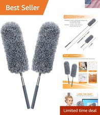 2 Pack Microfiber Feather Duster for Cleaning with Extendable Pole Hand Washable