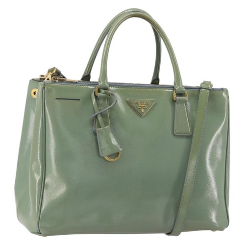 PRADA Galleria Hand Bag Safiano leather 2way Green Gold Auth bs35189