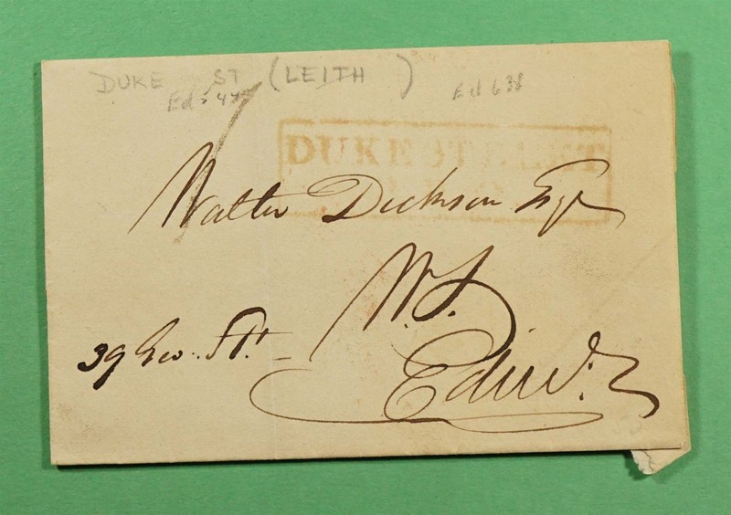 DR WHO 1822 GB STAMPLESS F/L DUKE ST LEITH SCOTLAND TO EDINBURGH R85909