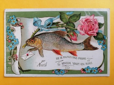 CPA en relief 1er AVRIL POISSON Ne le faites pas FRIRE Mieux vaut en RIRE Rose - Photo 1/2