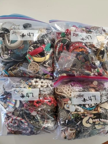 Lot 47 Misc Vtg Costume Jewelry Wearable Repairable Craft Mixed Materials 20 lbs