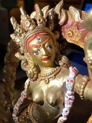 VTG Gold Kali Durga Goddess Bronze Statue Mahakali Nataraja Hindu God Idol  7''
