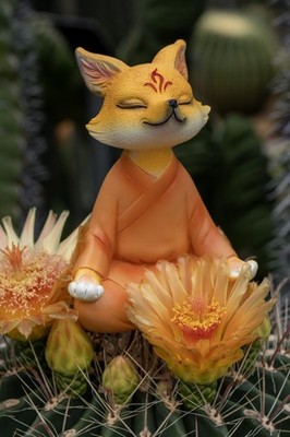 Zen Fox Figurine, Meditating Fox Buddha Statue for Home Decor, Living Room, Y...
