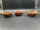 3 Vtg Hull Pottery Brown Drip Glaze Soup Mugs 6” L W/ Handle