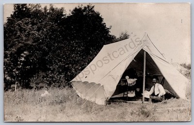 K39/ Bemidji Minnesota RPPC Postcard c1910 Man Tent Camping 465