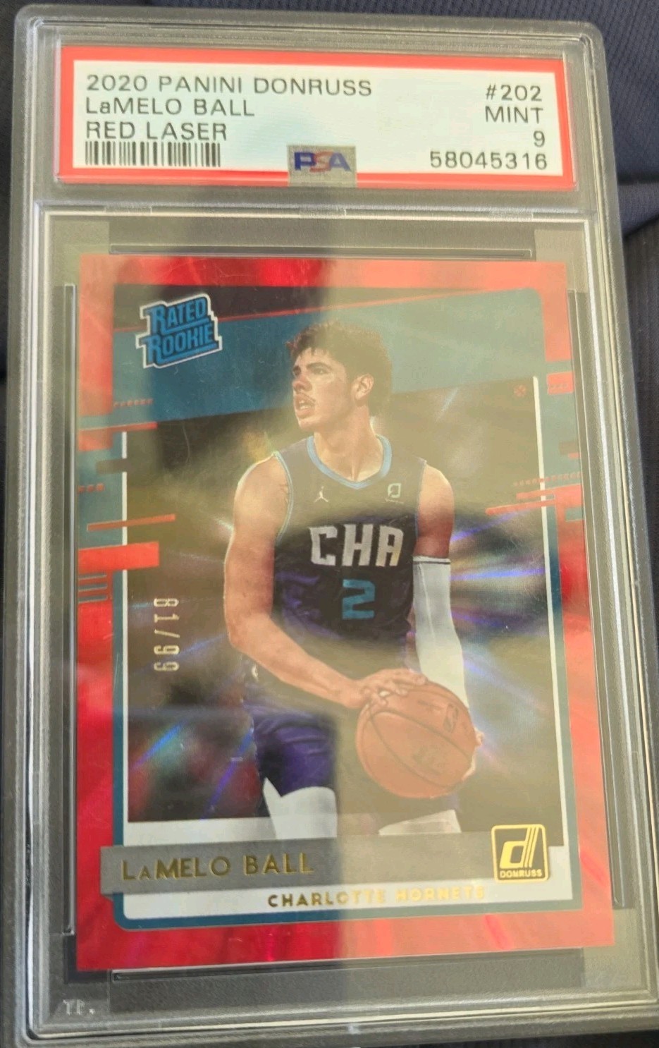 2020-21 Panini Donruss Rated Rookie Red Laser #202 Lamelo Ball /99 PSA 9 MT