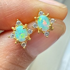 925 Sterling Silver Earrings 4x3mm Natural Opal Zircon Gemstone Star Women Gift
