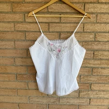 Vintage Pembrooke size 38 white floral sheer trim cami tank top romantic fairy