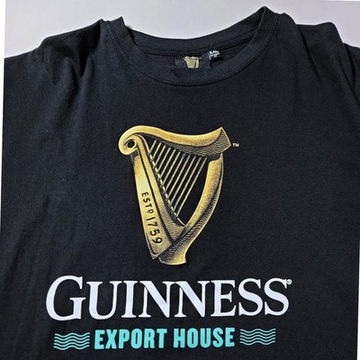Guinness Mens T Shirt Black XXL Relaxed Fit Official Harp Logo Export House