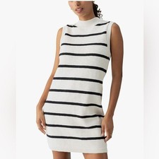 Sanctuary Life Is Easy Cotton Knit Sweater Dress Cream Black Stripe M NEW