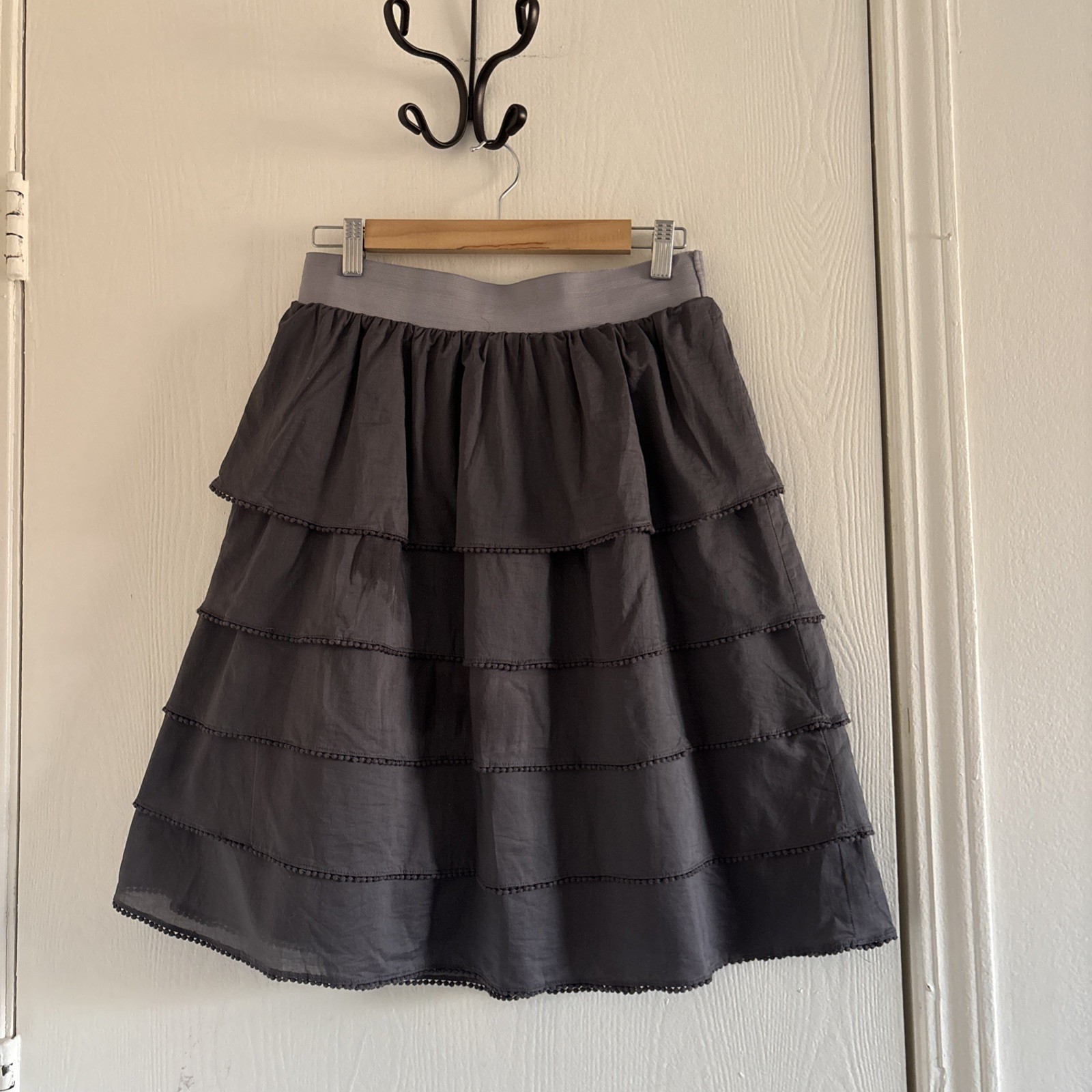 Edme & Esyllte Anthropologie Skirt Sz 12 Gray Tiered Cotton A-Line Elastic Waist