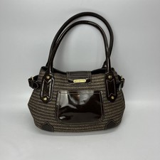 Eric Javits Handbag Double Handle Purse Brown Gold Metallic Woven Straw