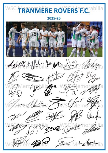 12284. 2025-26 Tranmere Rovers Signed Team Photo Sheet (PRINTED AUTOGRAPH - A4)
