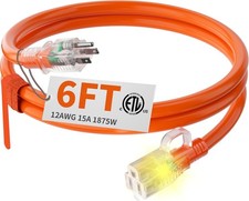 12/3 Gauge Heavy Duty Outdoor Extension Cord 6 ft - Orange