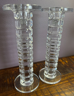Set of 2 Crystal Candle Holders Mikasa Atrium Heavy PERFECT 8.5x3 