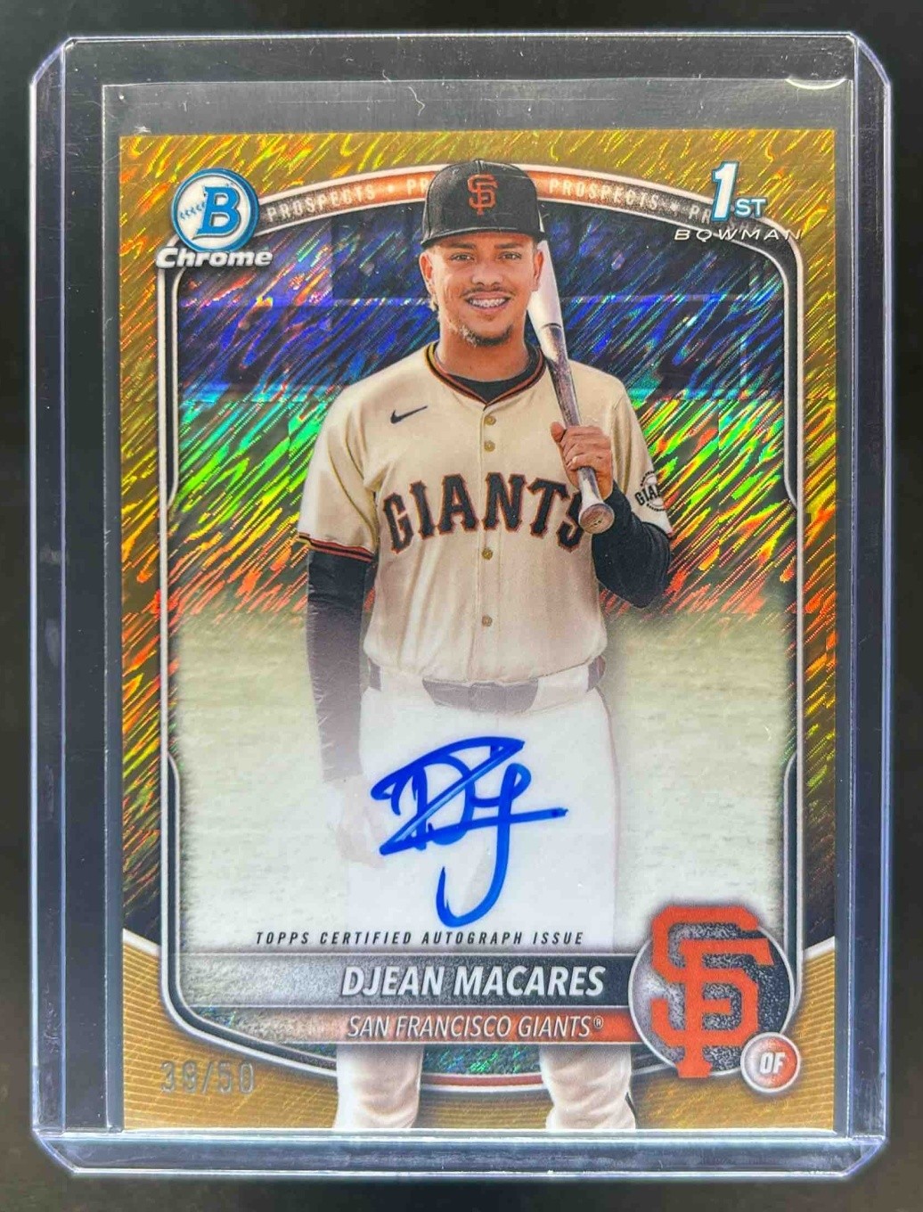 2025 Bowman Chrome Djean Macares Auto Gold Shimmer Refractor 1st #/50 Giants