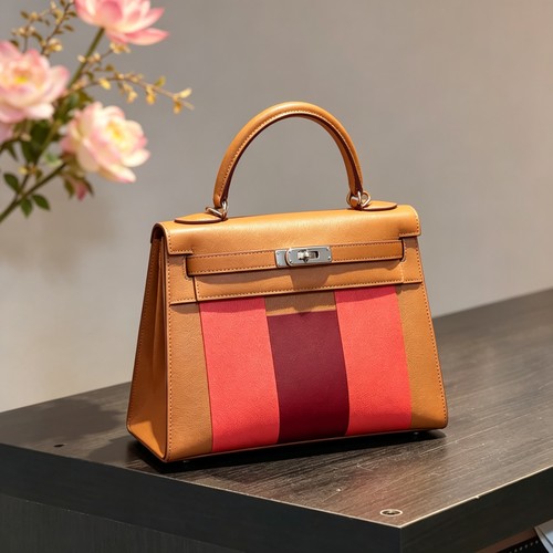 Hermes Kelly 28 Sellier Epsom Gold Brown Silver Top Handle Bag AUTH