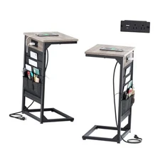 C-Shaped End Tables Set of Small Couch Side Table with Fast 2 Greige + Wider