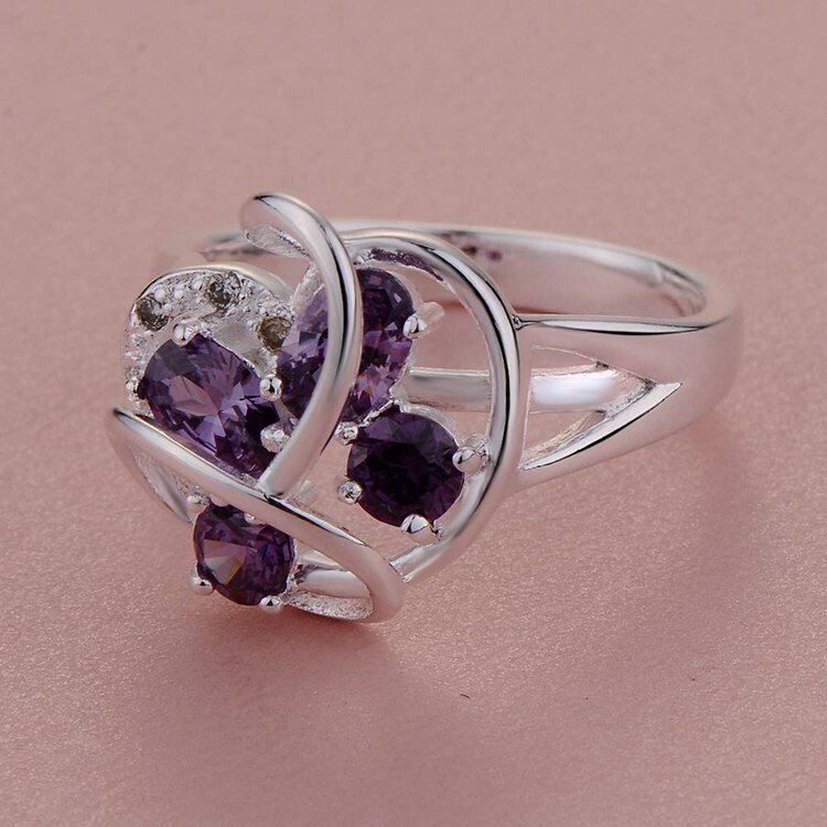 Bague En Argent Avec Améthystes - Design Enchevêtré Et Protecteur, Bijou Neuf Avec étiquettes
