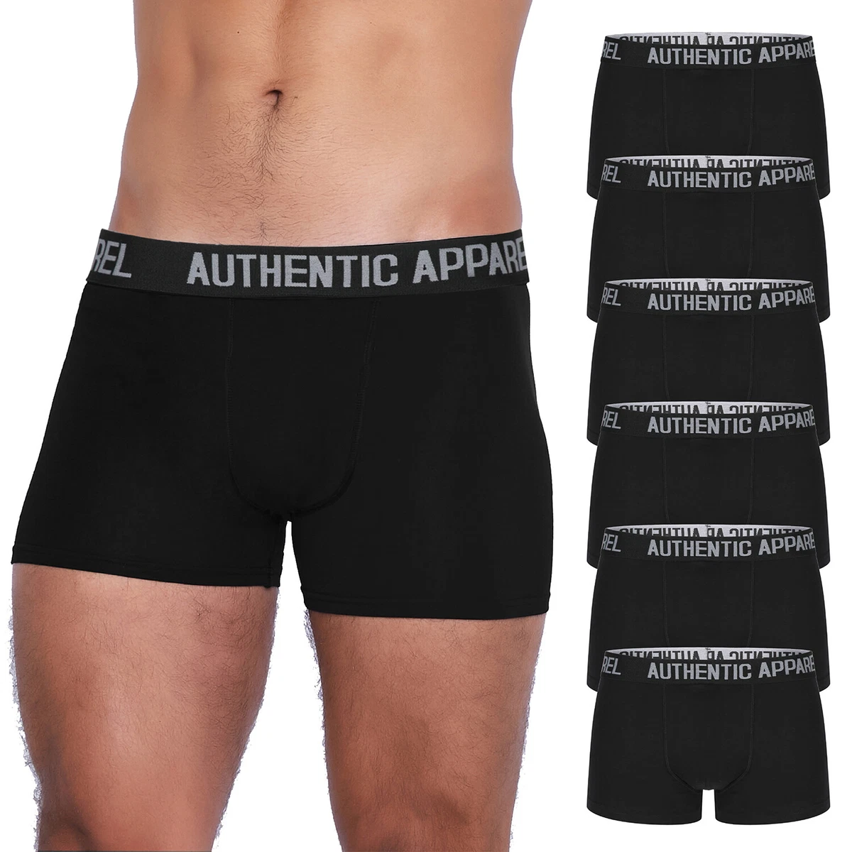 Mens 6 Pack Boxer Shorts Underwear Black Elastane Stretch Boxers