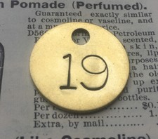 Number 19 Tag Brass Metal Numbered Keychain Stamped Token Fob Check